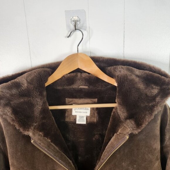 Vintage 90s Suede Fur Lined Brown Coat Jacket 1990 Bohemian Western Boho Leather - Picture 7 of 12